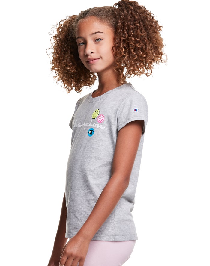 Champion Pige T-Shirts Grå - Classic Smiley Face - Danmark OAH-014627